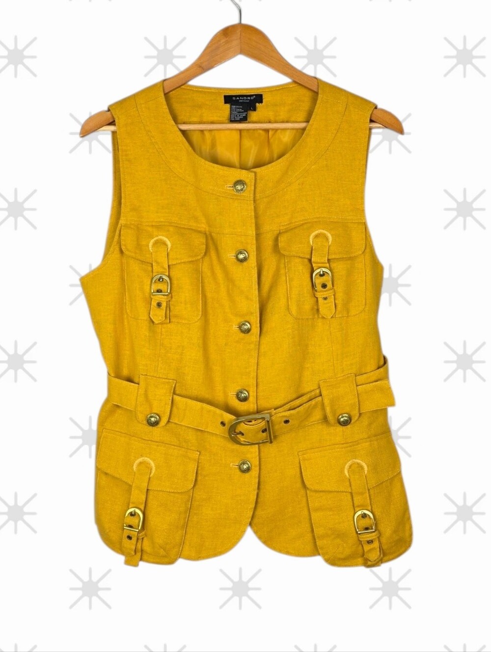 Sandro Linen Cotton Mustard Yellow Vest Women's Size Large